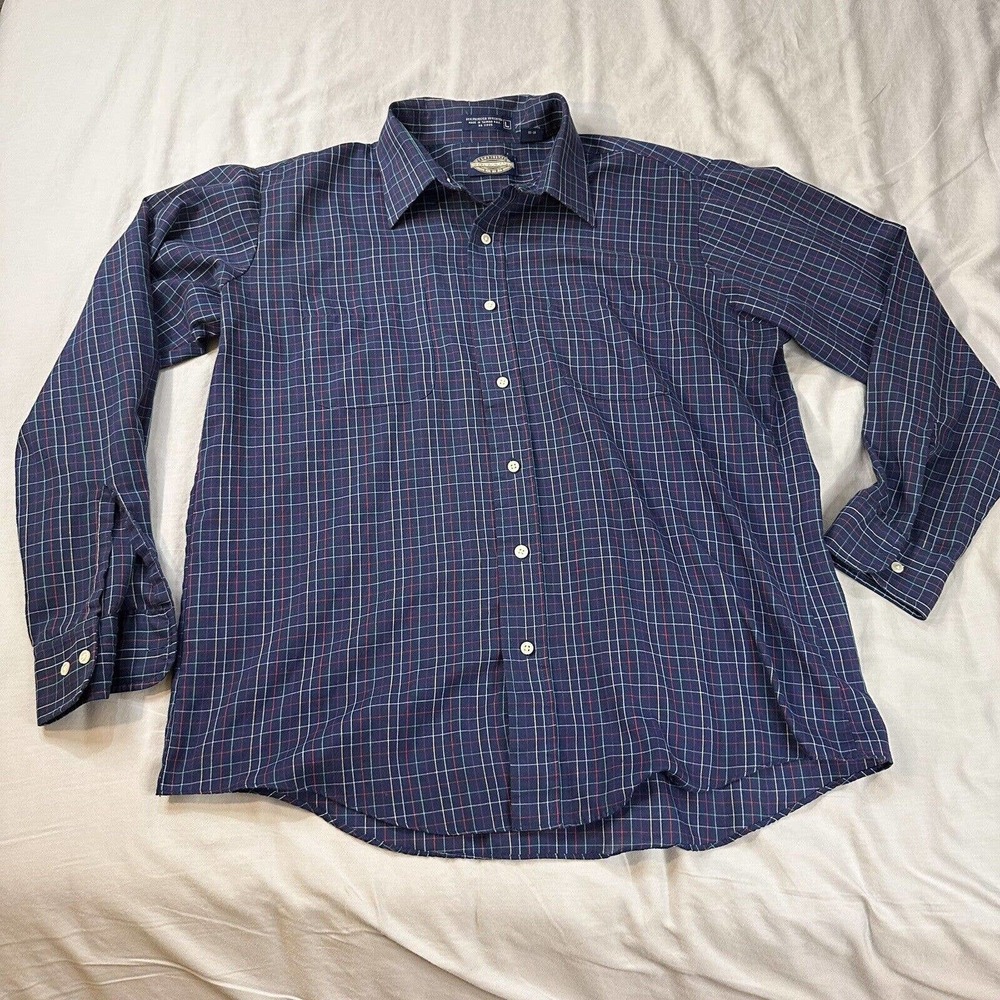 Towncraft Shirt Vintage Men’s L Button Up Blue Grid Check JC Penny